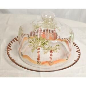 Hand Painted Glass Dome & Plate Set Cheese, Hors d'Oeuvres, Snacks